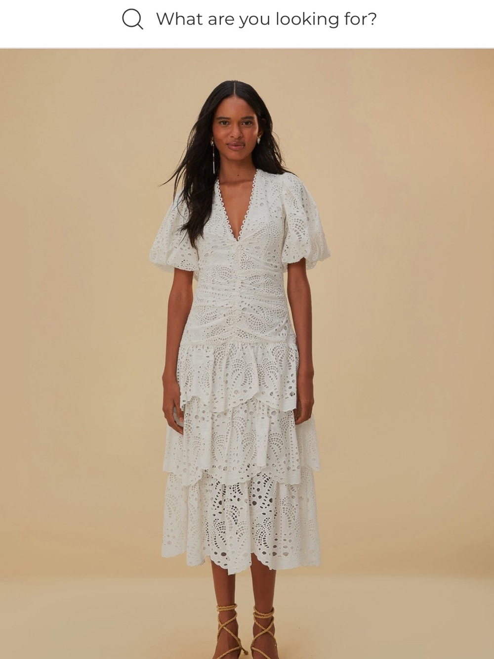 FARM Rio White Eyelet Tiered Midi Dress
